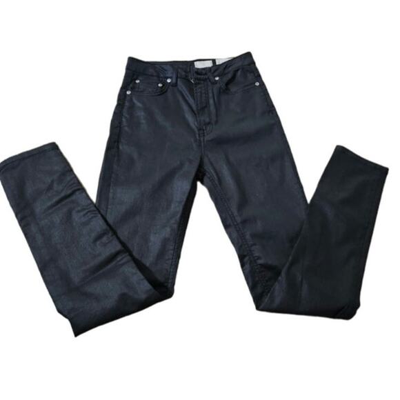 ALL SAINTS SPITALFIELDS 
STILT HIGH RISE SKINNY JEANS 
LEATHER COATED BLACK Sz27 - Picture 1 of 5